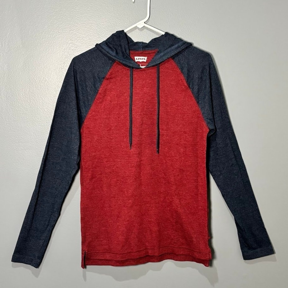 Levi's Hoodie Mns Small Red Blue Cotton Waffle Knit Raglan Thermal Classic Shirt